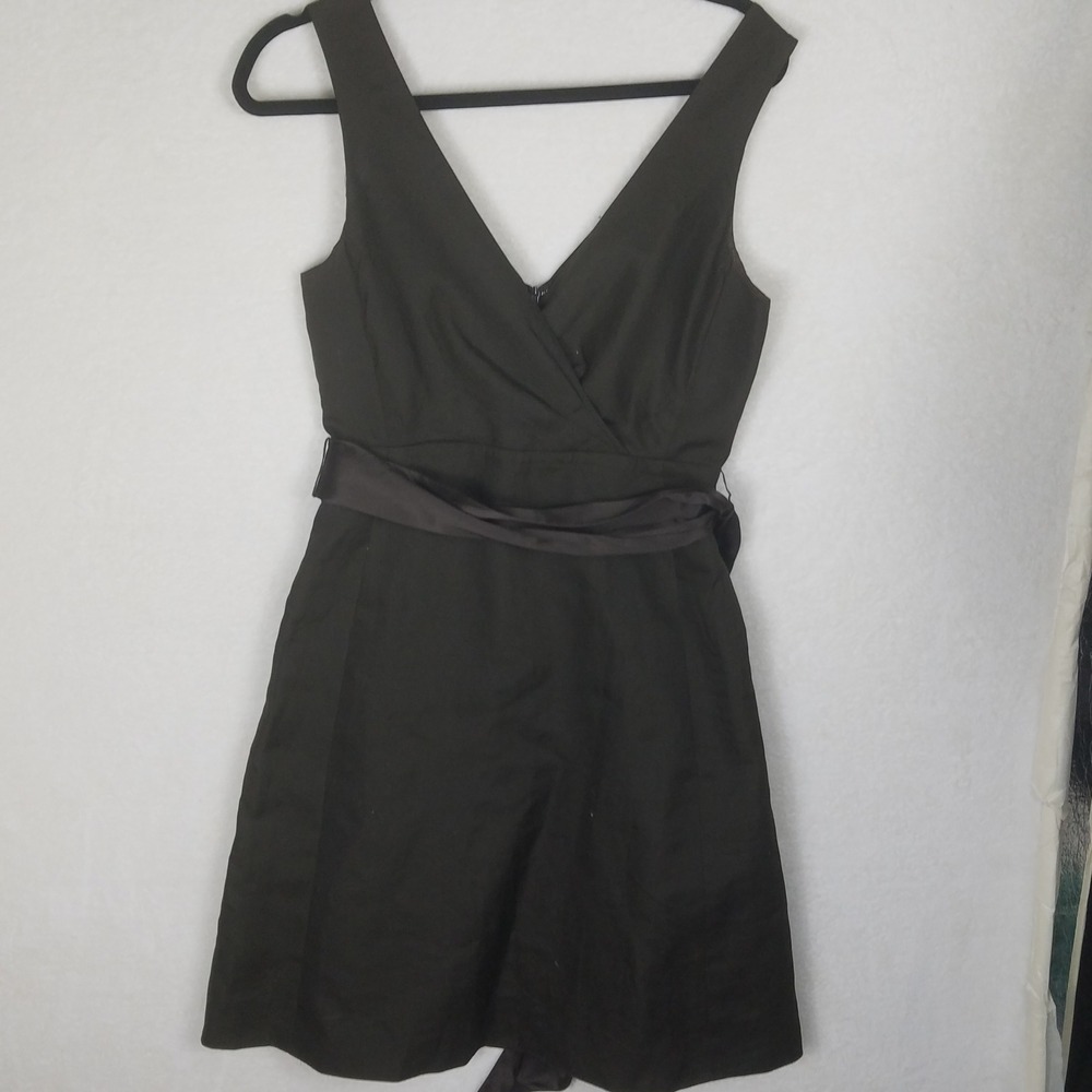 J.Crew Fit and Flare Dress Womens 6 Brown Excellent V-Neck Cotton Satin Sash